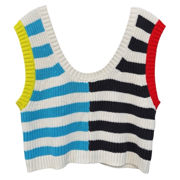 STAUD Striped Color Block Knit Crop Tank Sweater Vest Multicolor XL - Picture 2 of 5